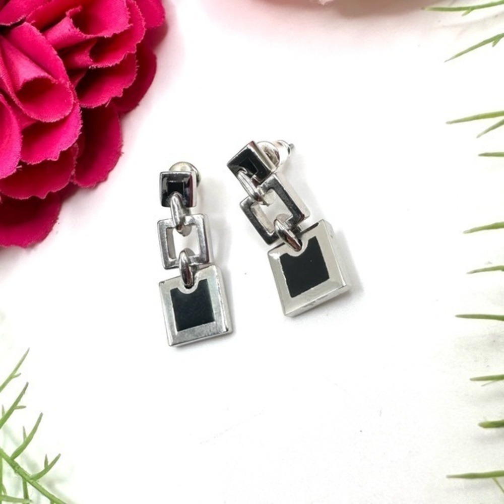 NEW⚜️Geometric Black Enamel Drop Earrings